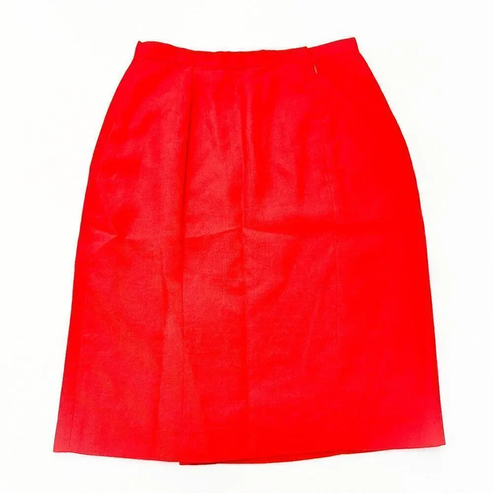 Alfred Sung Vintage Front Split Red Wool Pencil Skirt High Quality Size 6 NWOT